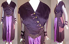 Edwardian Titanic Era Plum Purple Gold Embroidered Evening Gown Dress
