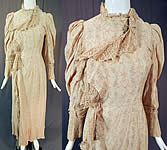 Victorian Lace Lavender Floral Cotton Calico Print Wrapper Robe Morning Dress
