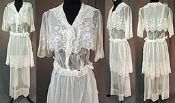 Titanic Edwardian Embroidered White Tulle Net Lace Crop Top Dress Tea Gown