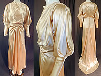 Vintage Cream Silk Charmeuse Cutout Sleeve Bias Cut Wedding Gown Train Dress
