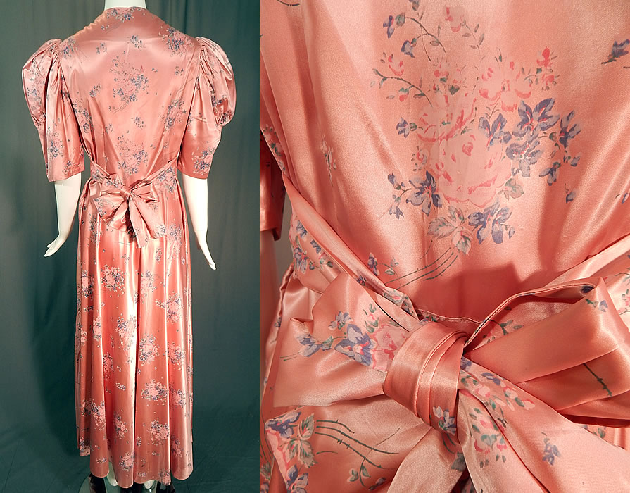 Vintage Pink Pastel Floral Rose Bouquet Print Satin Maxi Dress Gown
The dress measures 54 inches long, with a 36 inch bust and 30 inch waist.
