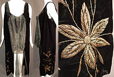 Vintage Black Velvet Gold Metallic Stumpwork Embroidery Flapper Tunic Dress

