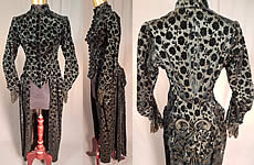 Victorian Black Burnout Voided Velvet Cutaway Polonaise Dress Bustle Bodice
