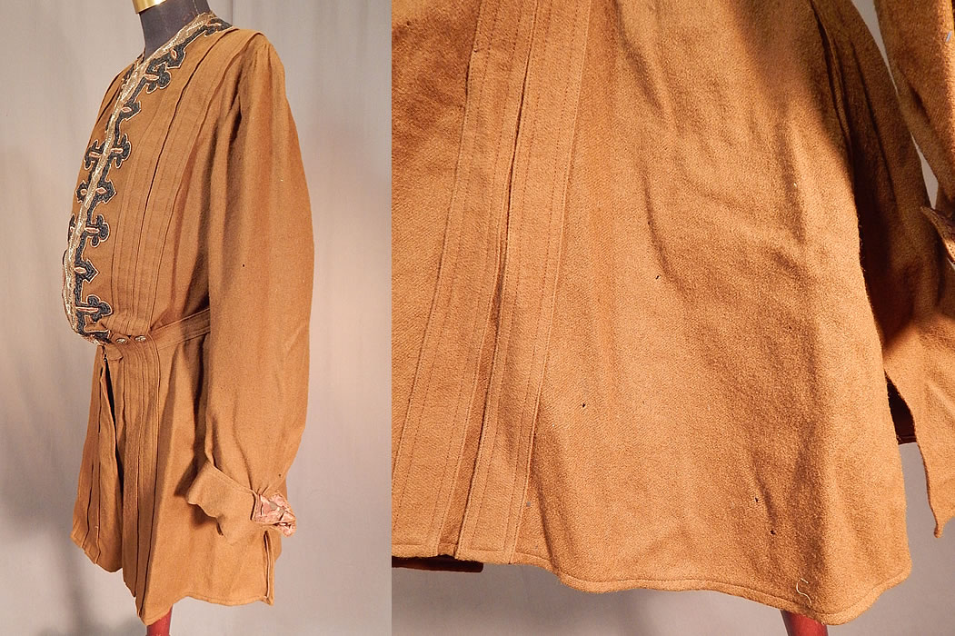 Victorian Brown Wool Soutache Button Trim Walking Suit Jacket Winter Coat
It is in good as-is condition, with several tiny moth holes scattered throughout (see close-up). This is truly a wonderful piece of wearable textile art which would be great for display, design or restoration! 