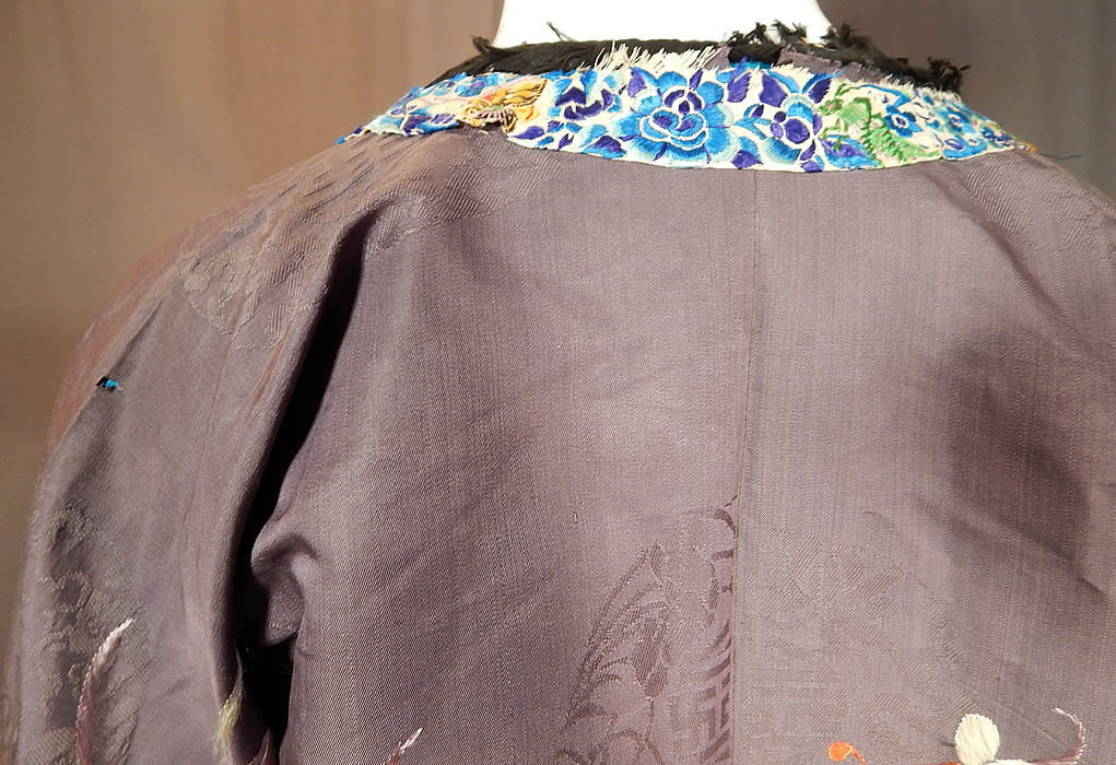 Antique Chinese Purple Silk Ji Brocade Embroidered Floral Cheongsam Qipao Robe
The robe measures 48 inches long, with a 42 inch chest and 42 inch waist