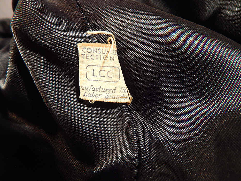 Vintage Black Beaded Gabardine Wool Swing Coat Winter Jacket
There is an "LCG" Consumer Protection union label sewn inside. 