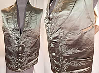 Victorian Gentleman's Black Silk Floral Leaf Embroidered Mourning Waistcoat Vest
