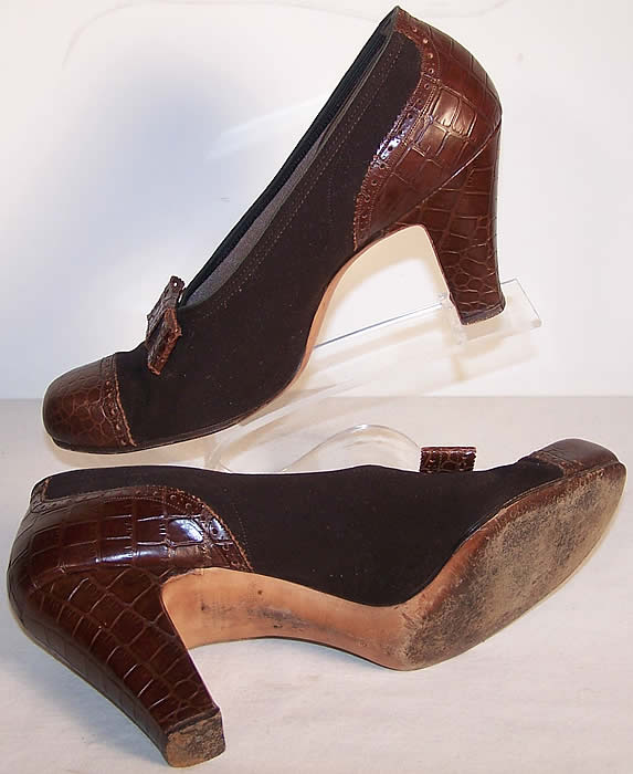 Vintage Brown Suede Alligator Shoes & Handbag Purse Set