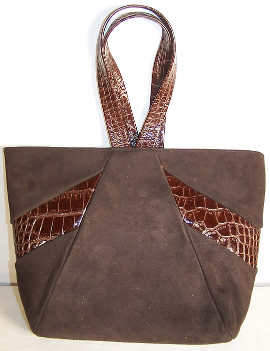 Vintage Brown Suede Alligator Shoes & Handbag Purse Set