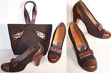 Vintage Brown Suede Alligator Shoes & Handbag Purse Set