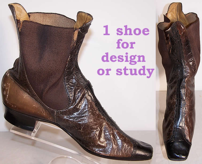 1 French Victorian Brown Black Leather Dainty Half Boot  Front view.