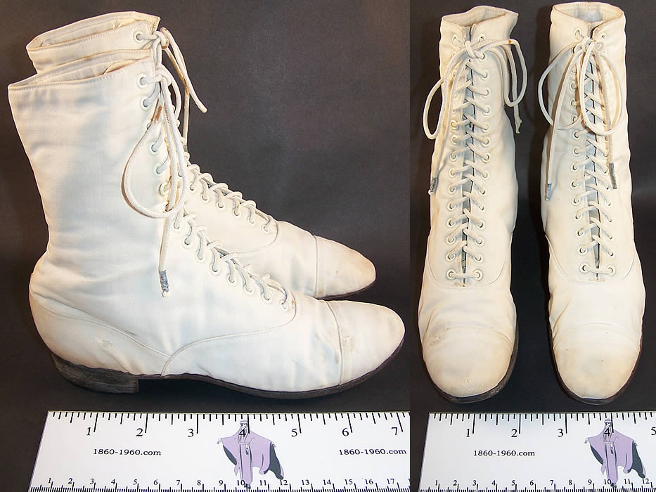 Victorian White Canvas High Top Child's Cycling Sport Boots Front view.