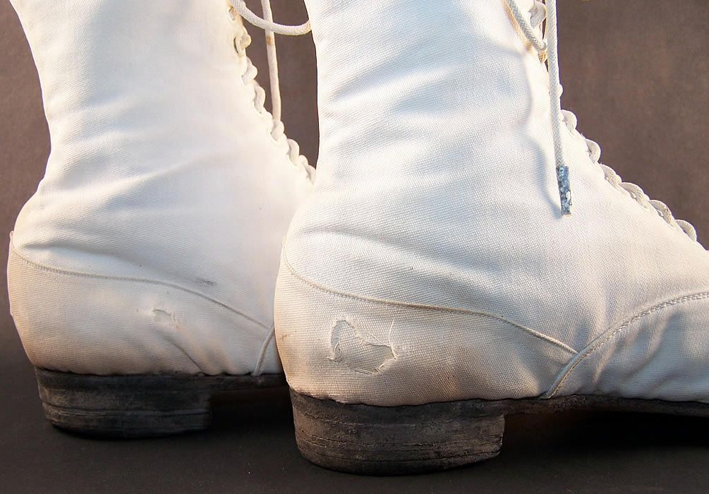 Victorian White Canvas High Top Child's Cycling Sport Boots Close up.