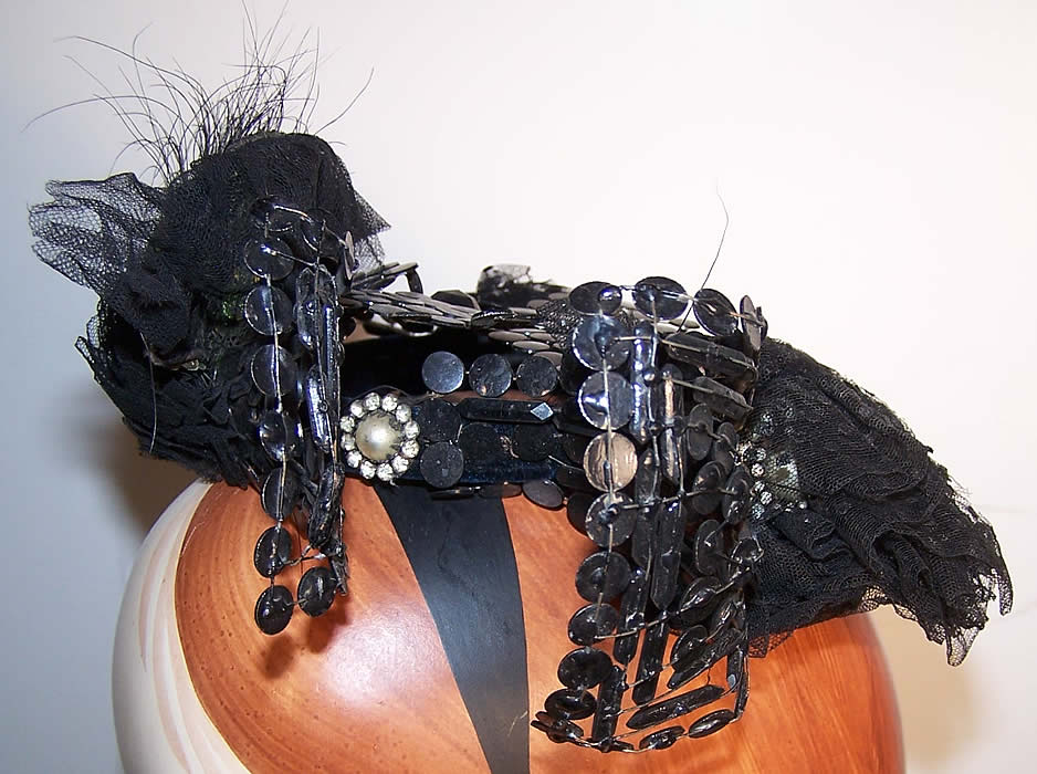 Edwardian Polka Dot Metal Wire Sequin London Crown Hat Back View.