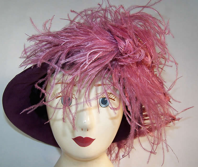 Gage Brothers Purple Lilac Feather Cloche Hat Front view.