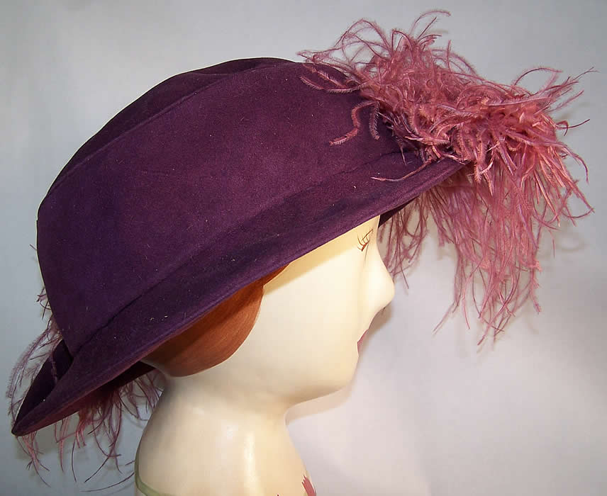Gage Brothers Purple Lilac Feather Cloche Hat side view.