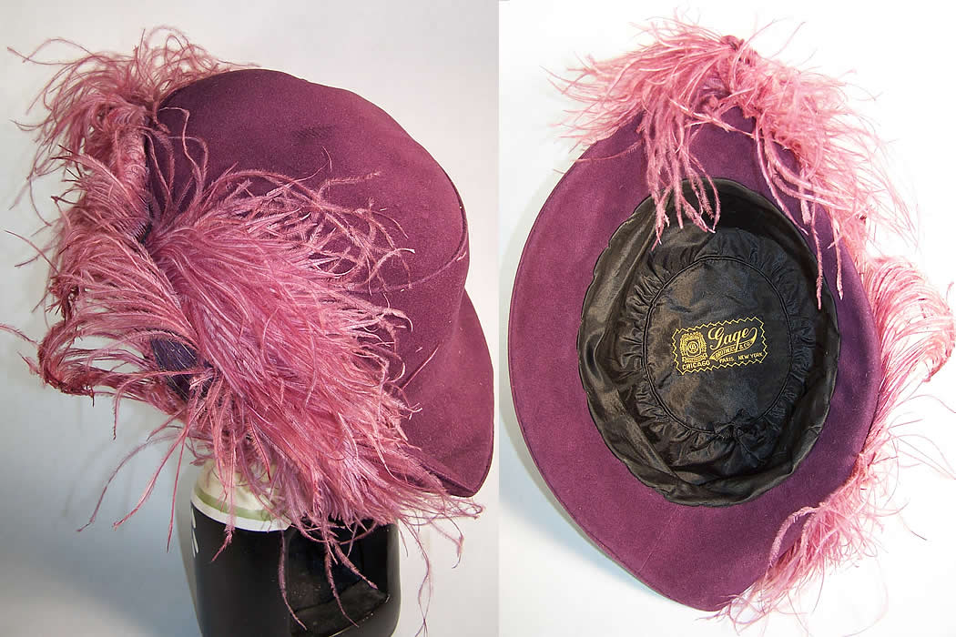 Gage Brothers Purple Lilac Feather Cloche Hat Close up.