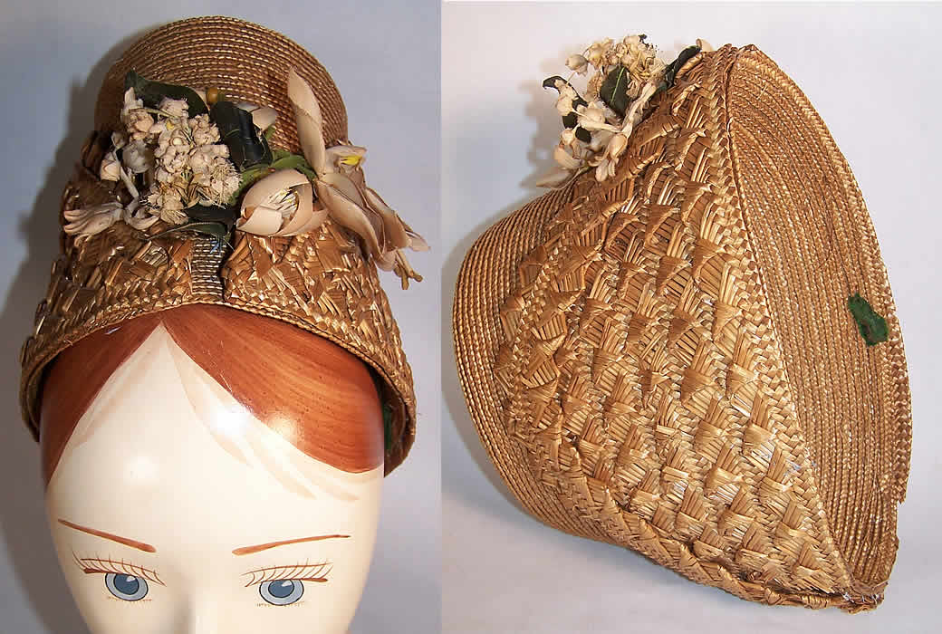 Victorian Natural Straw Orange Blossom Bridal Bonnet Hat  Front view.