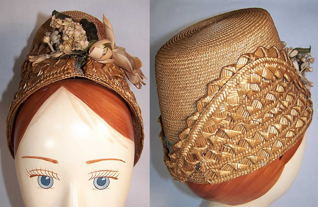 Victorian Natural Straw Orange Blossom Bridal Bonnet Hat Back View.