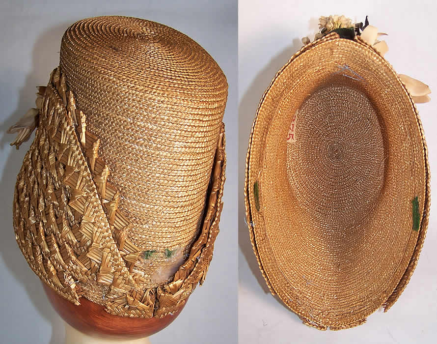 Victorian Natural Straw Orange Blossom Bridal Bonnet Hat back view