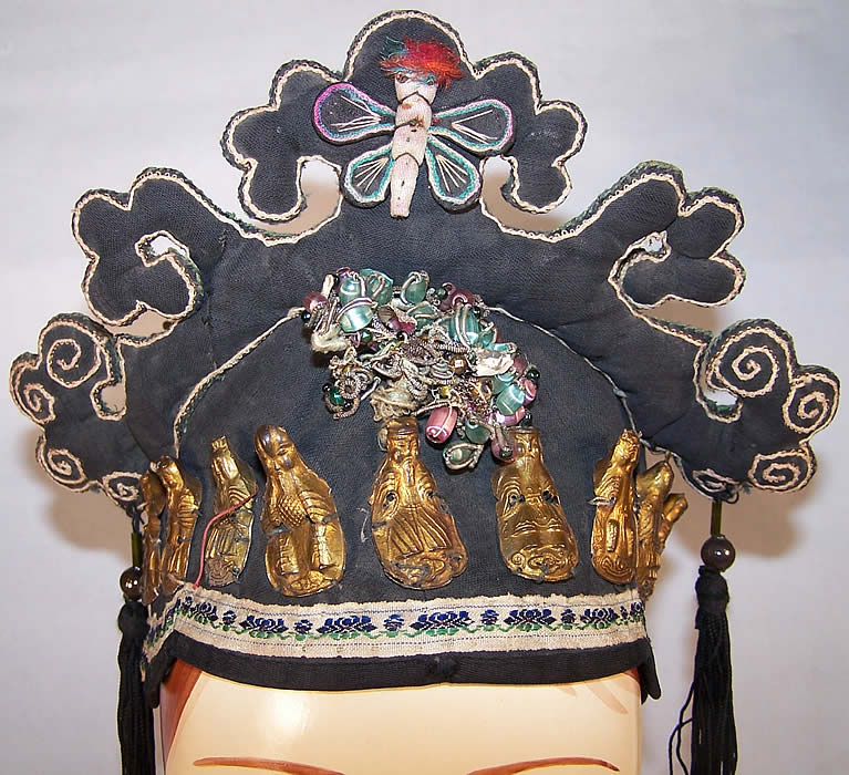  Chinese Eight Immortals Child Crown Headdress Hat Close-up View.