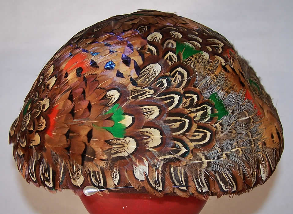 Vintage Ladies Pheasant Feather Mushroom Beret Hat back view