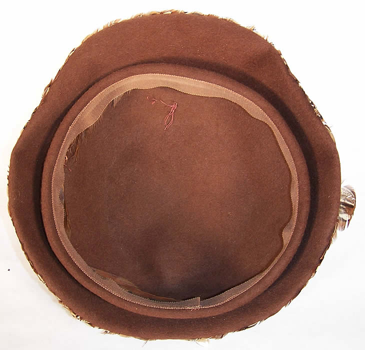 Vintage Ladies Pheasant Feather Mushroom Beret Hat inside view