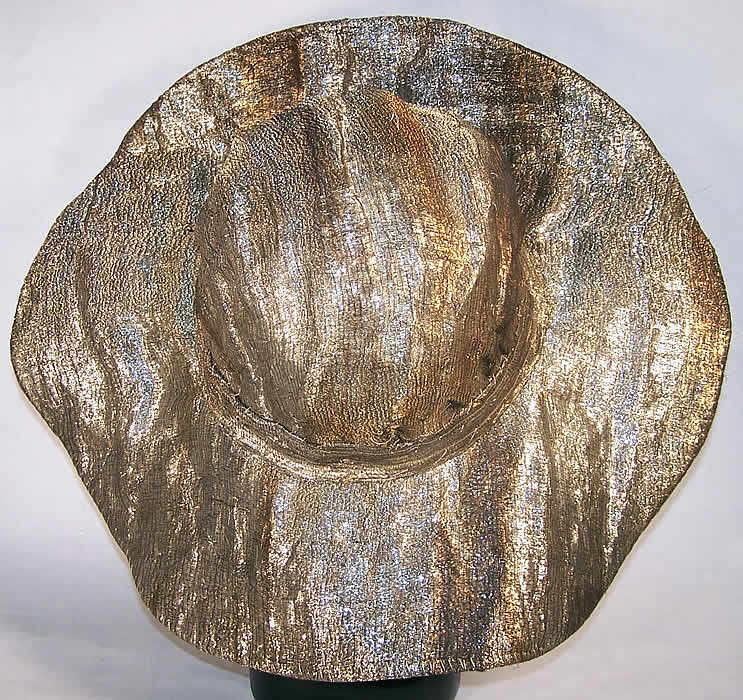 Art Deco Silver Metallic Lam&eacute; Wired Wide Brim Hat front view