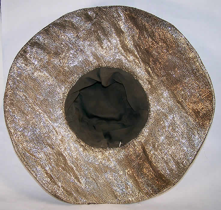 Art Deco Silver Metallic Lam&eacute; Wired Wide Brim Hat back view