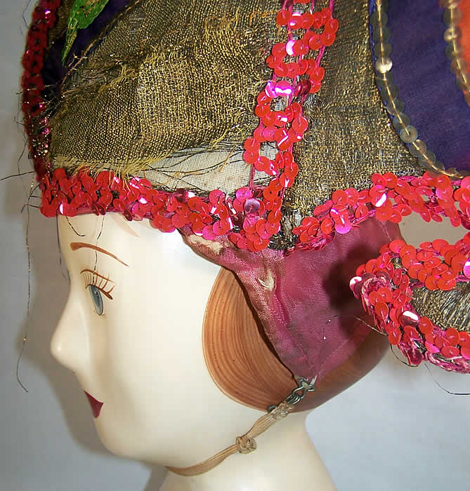 Art Deco Gold Lam&eacute; Sequin Showgirl Burlesque Headdress  Close up.