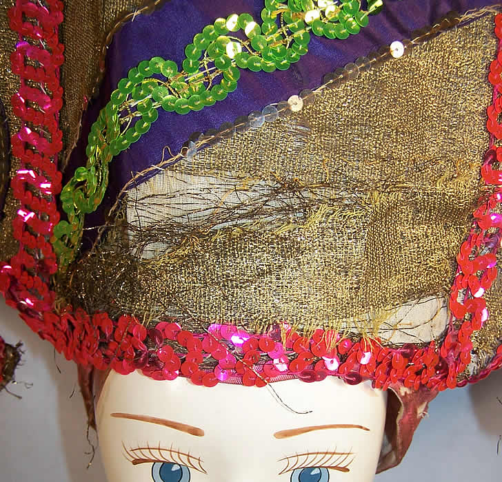 Art Deco Gold Lam&eacute; Sequin Showgirl Burlesque Headdress  Close up.