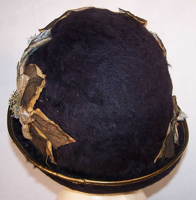 Blue Beaver Felt Fur Floral Flapper Cloche Hat back view