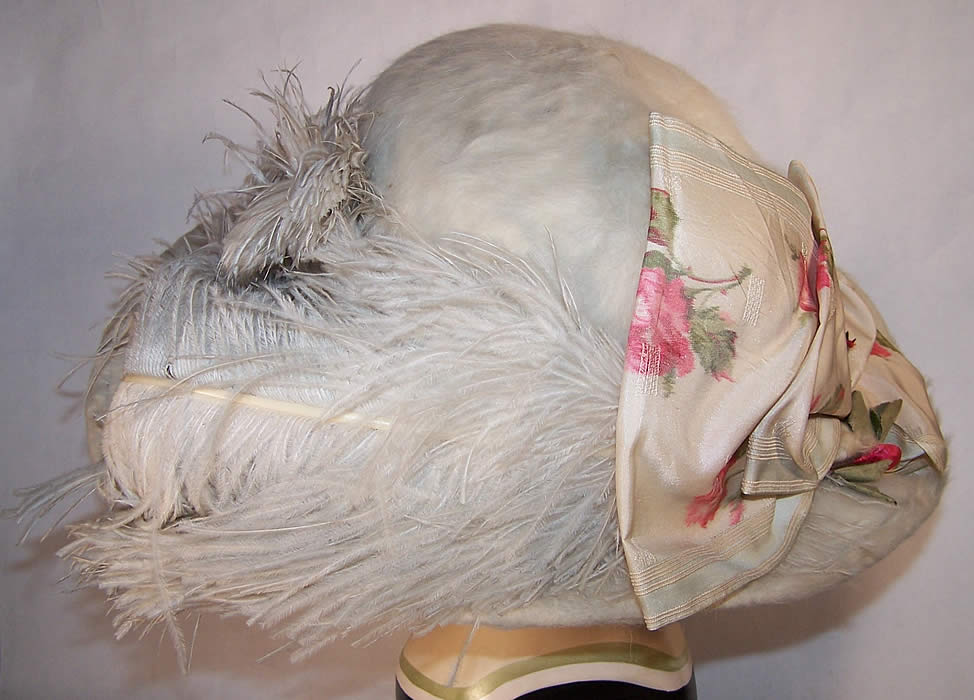 Belle Epoque White Beaver Felt Fur Rosette Wide Brim Hat back view
