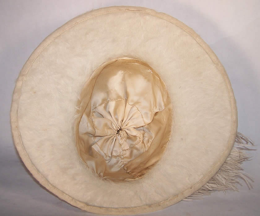 Belle Epoque White Beaver Felt Fur Rosette Wide Brim Hat  Close up.