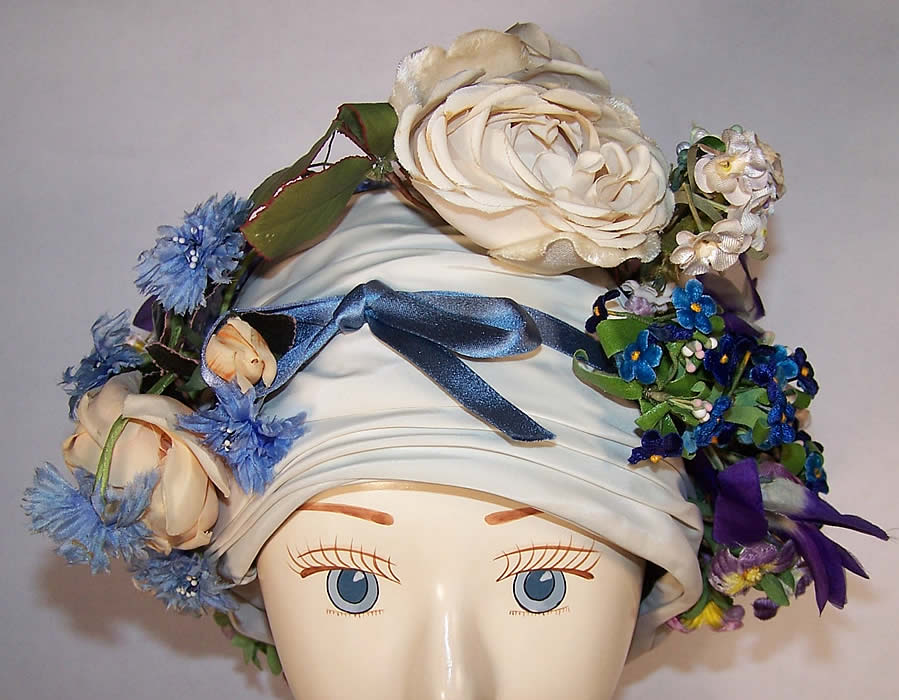 Vintage Lilly Dache Floral Silk Turban Hat front view.