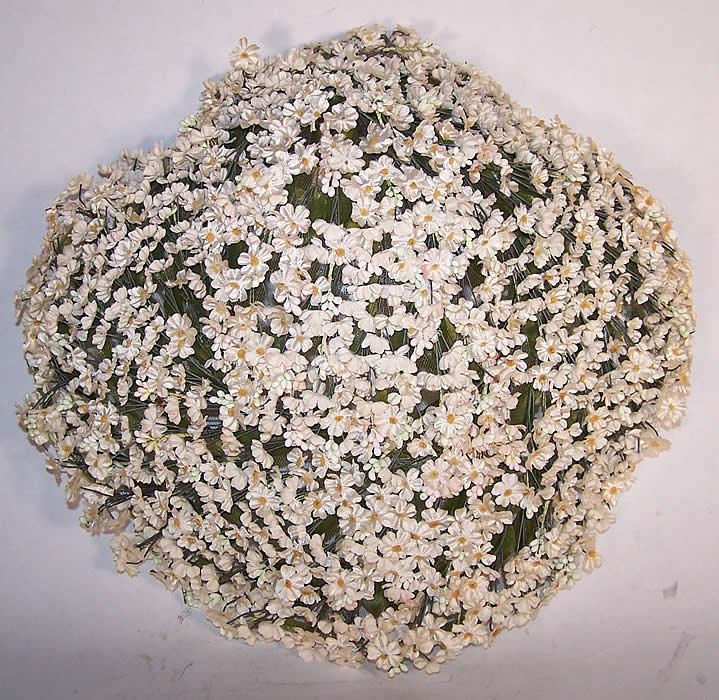 Vintage Floral White Daisies Wide Brim Clamshell Summer Sun Hat back view