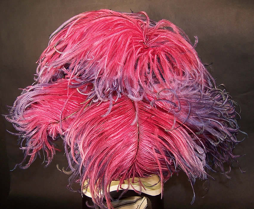 Vintage Charles Kurzman Fifth Ave Millinery Purple Velvet Feather Flapper Cloche Hat back view.