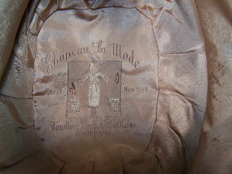 Vintage Chapeau La Mode Brown Silk Silver Lam&eacute; Flower Flapper Cloche Hat Close up.