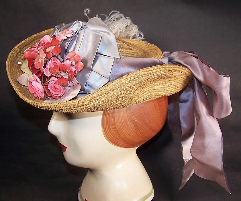 Vintage B.J. Simmons & Co 1941 Natural Straw Floral Ribbon Eugenie Hat