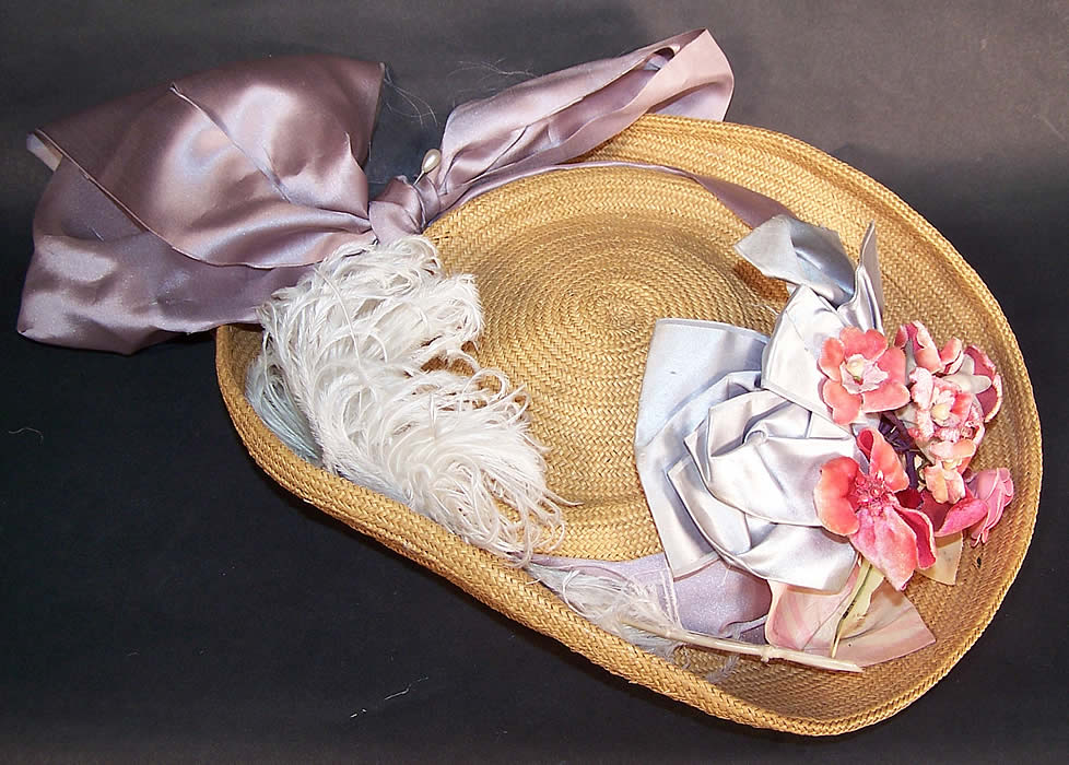 Vintage B.J. Simmons & Co 1941 Natural Straw Floral Ribbon Eugenie Hat 