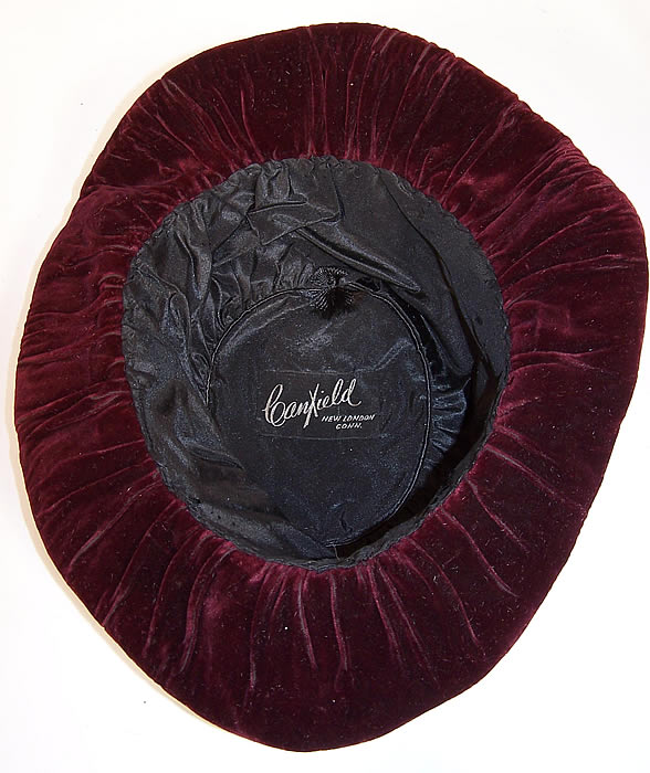 Art Nouveau Burgundy Velvet Hat Gold Metallic Rhinestone Ribbon Hatband inside