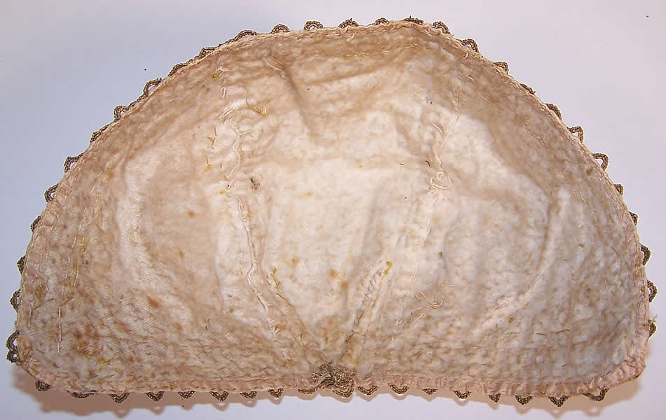 19th Century Antique Gold Gilt Metallic Embroidered Velvet German Folk Bonnet Cap inside