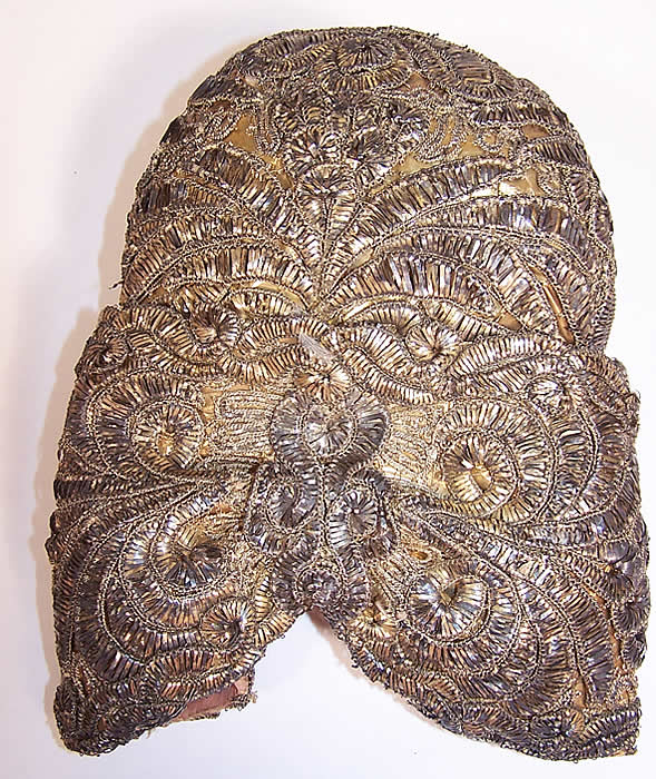 19th Century Antique Gold & Silver Metallic Embroidered German Riegelhaube Bonnet Cap