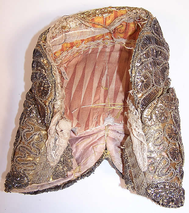 19th Century Antique Gold & Silver Metallic Embroidered German Riegelhaube Bonnet Cap lining