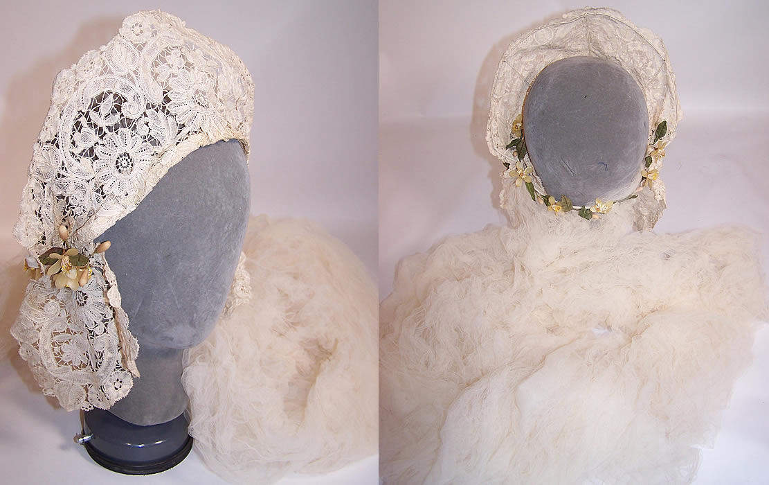 Edwardian Antique Battenburg Duchesse Bobbin Lace Bridal Wedding Veil Headpiece