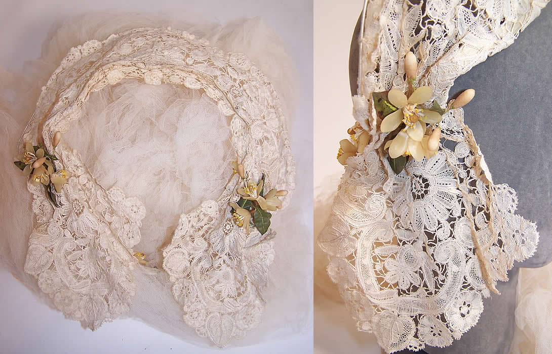 Edwardian Antique Battenburg Duchesse Bobbin Lace Bridal Wedding Veil Headpiece