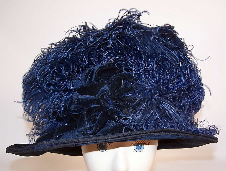 Titanic Grand Edwardian Blue Velvet Ostrich Feather Large Bell Shaped Hat