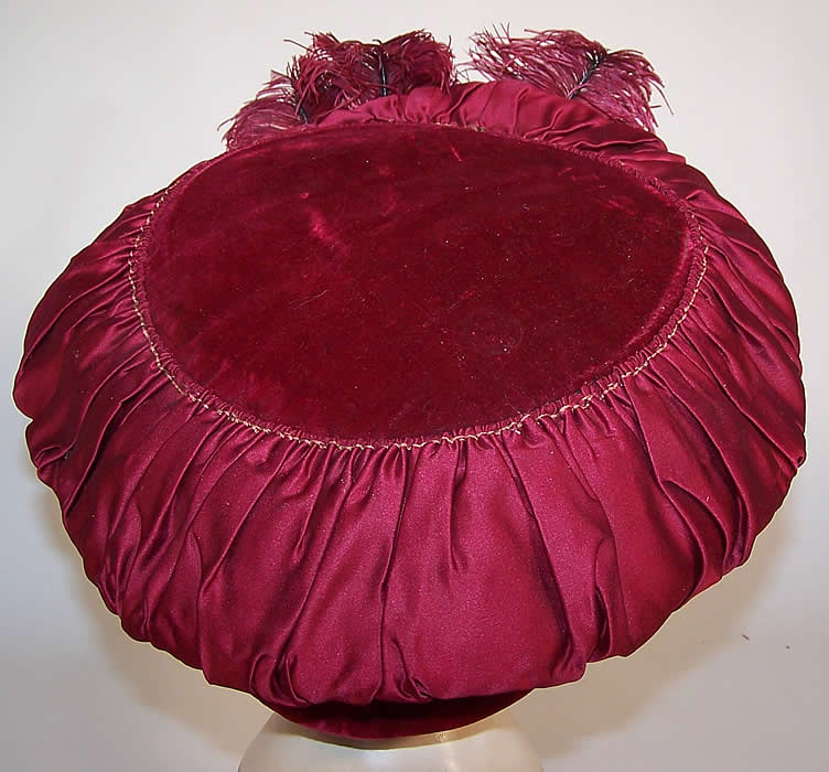 Belle Epoque Red Velvet Ostrich Feather Bird Trim Beret Tam Toque Hat