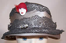 Vintage Art Deco Gray Silk Silver Lam&eacute; Lace Flapper Cloche Hat & Pin
