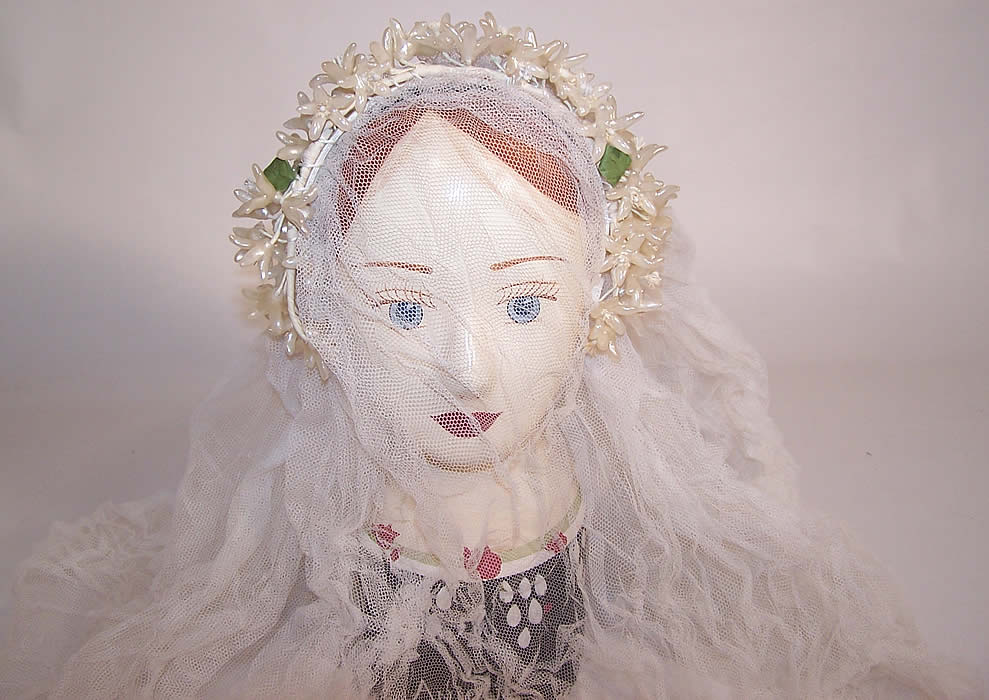 Vintage Orange Blossom Wax Flower Bridal Wedding Veil Crown Headpiece